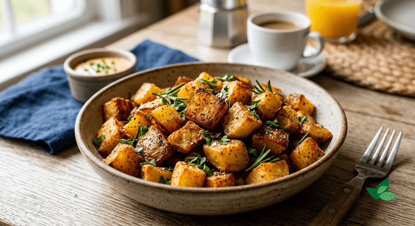 Perfectly roasted crispy breakfast potatoes with salt, pepper, and fresh parsley.