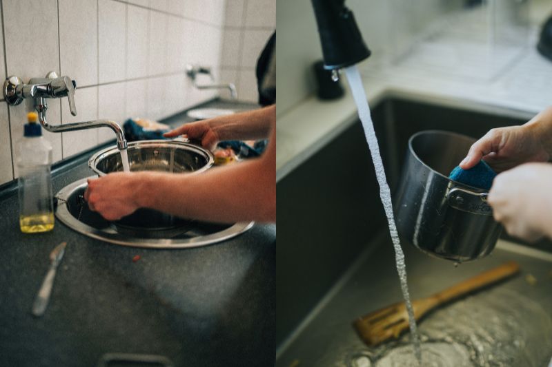 Cleaning kitchen utensils after cooking