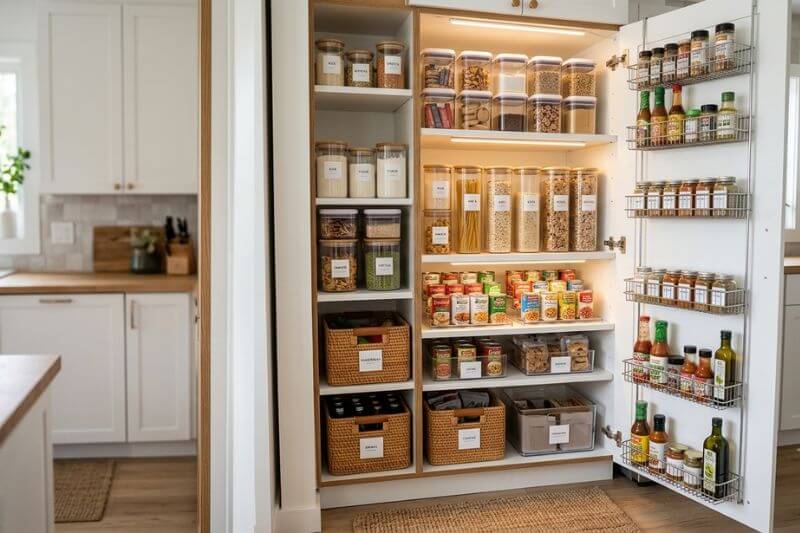 Small pantry organization ideas using vertical storage.