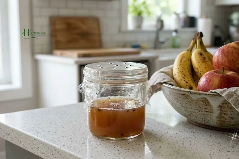 Apple cider vinegar fruit fly trap with dish soap