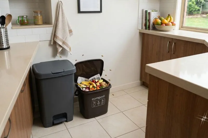 Kitchen garbage and compost bin that can attract fruit flies