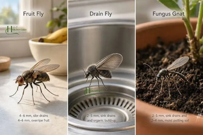 Fruit flies, drain flies and fungus gnats comparison