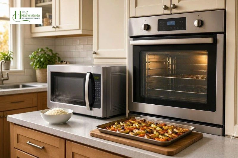 Microwave and oven comparison in a home kitchen