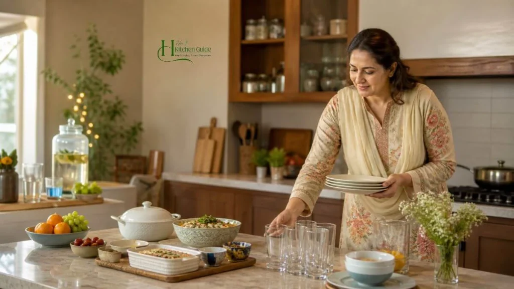 An organized stress-free kitchen prepared for a family gathering