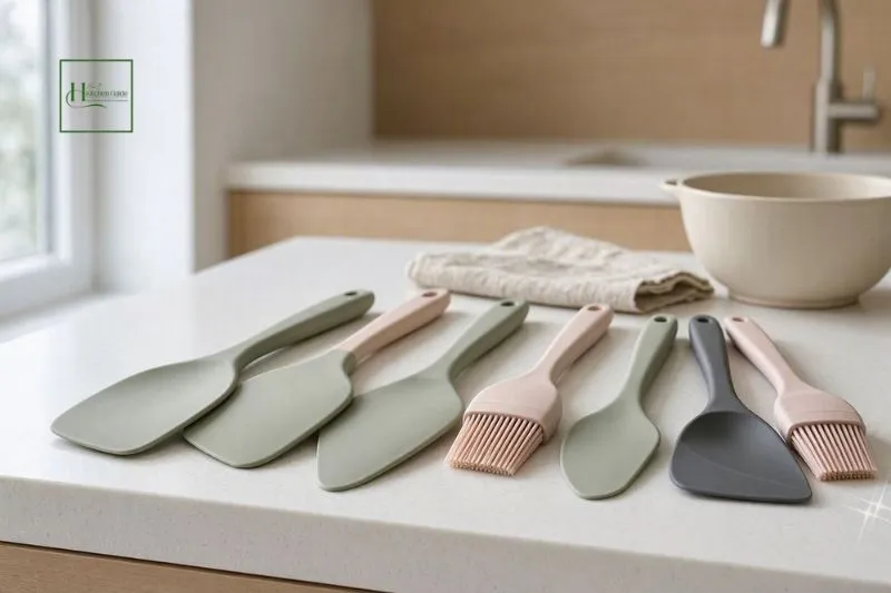 Food-grade silicone kitchen utensils including spatulas