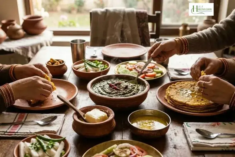 Traditional Pakistani winter meal with Sarson Ka Saag and makki ki roti